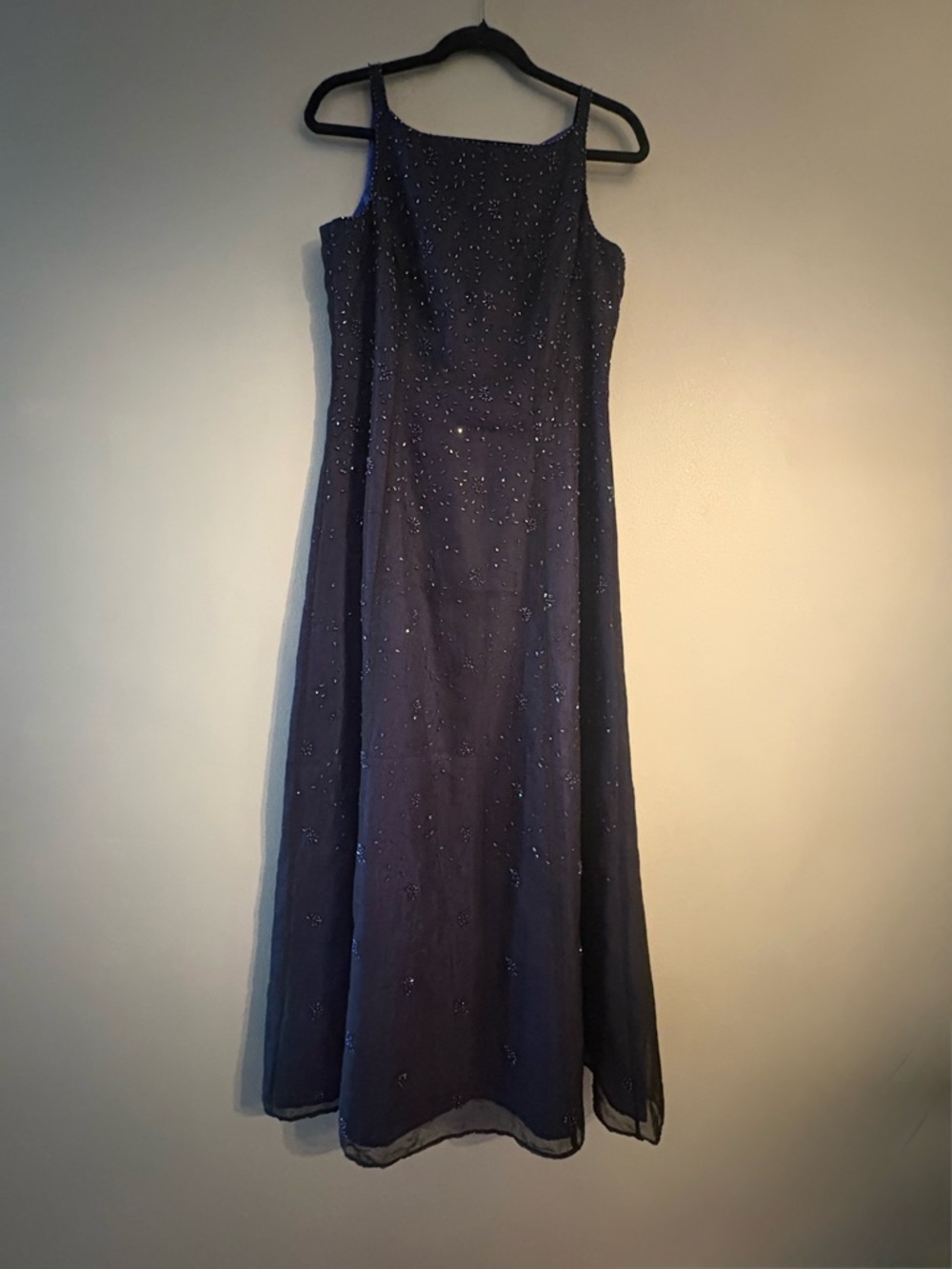 Vintage Y2K Style Elegant Navy & Black Beaded Spaghetti Strap Evening Dress Prom
